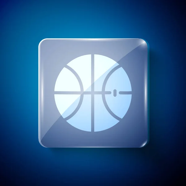 Biała Ikona Piłki Koszykówki Odizolowana Niebieskim Tle Symbol Sportu Szklane — Wektor stockowy