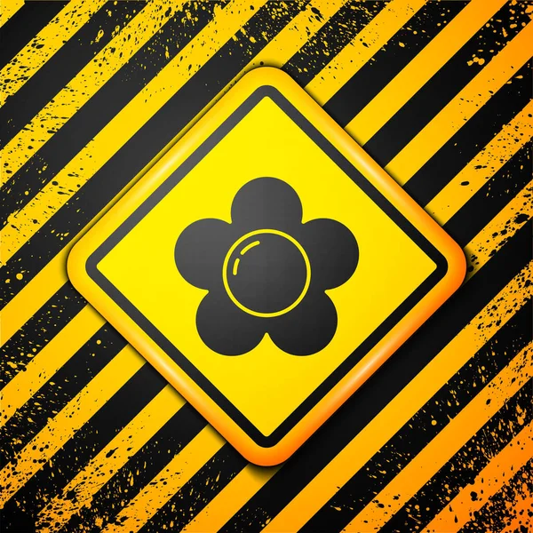 Μαύρο Λουλούδι Εικονίδιο Απομονώνονται Κίτρινο Φόντο Σημάδι Προειδοποίησης Εικονογράφηση Διανύσματος — Διανυσματικό Αρχείο