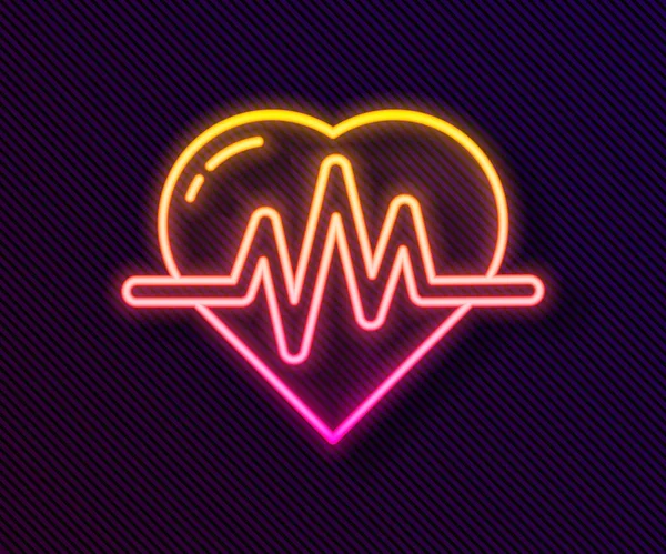 Glowing Neon Line Heart Rate Icon Isolated Black Background Heartbeat — Stock Vector