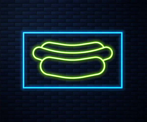 Žhnoucí Neonová Čára Hotdog Sendvič Ikona Izolované Cihlové Zdi Pozadí — Stockový vektor
