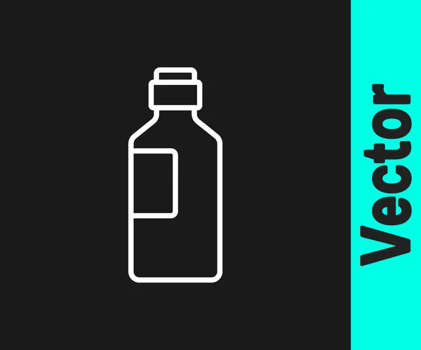 White Line Bottle Water Icon Isolated Black Background Soda Aqua — Stock Vector