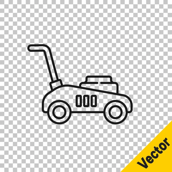 Black Line Lawn Mower Icon Isolated Transparent Background Lawn Mower — Stock Vector