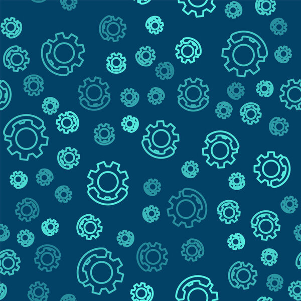Green line Telephone 24 hours support icon isolated seamless pattern on blue background. All-day customer support call-center. Full time call services.  Vector Illustration