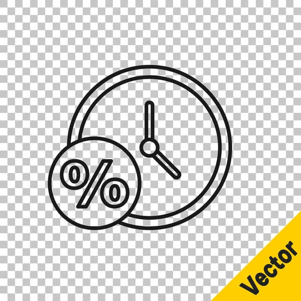 Schwarzstrichuhr Und Prozentsymbol Isoliert Auf Transparentem Hintergrund Vektorillustration — Stockvektor