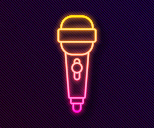 Parlayan Neon Hattı Mikrofon Simgesi Siyah Arkaplanda Izole Edildi Radyodaki — Stok Vektör