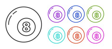 Siyah çizgi bilardo bilardo topu ikonu beyaz arka planda izole edildi. Simgeleri renklendirin. Vektör İllüstrasyonu