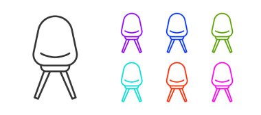 Beyaz arka planda siyah çizgi ofis koltuğu simgesi izole edildi. Simgeleri renklendirin. Vektör İllüstrasyonu