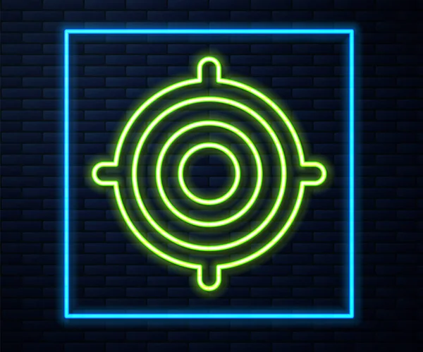 Glowing Neon Line Target Sport Icon Isolated Brick Wall Background — Stock Vector