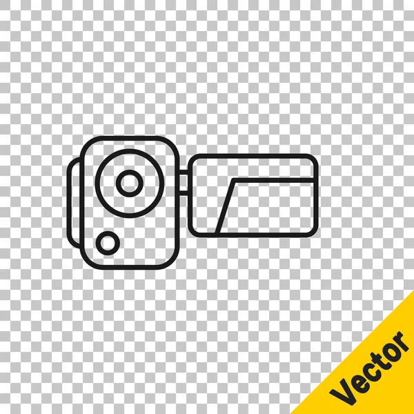 Línea Negra Icono Cámara Cine Aislado Sobre Fondo Transparente Videocámara — Vector de stock