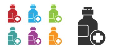 Beyaz arka planda izole edilmiş siyah ilaç şurubu ikonu. Simgeleri renklendirin. Vektör İllüstrasyonu