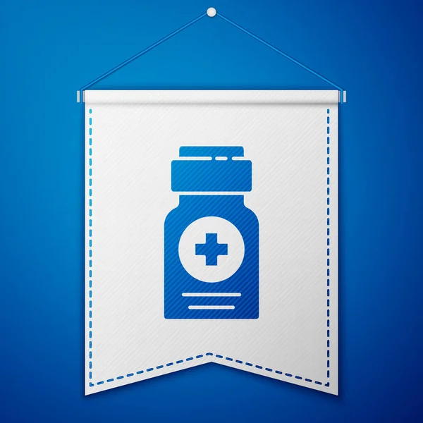 Icono Botella Blue Medicine Aislado Sobre Fondo Azul Signo Píldora — Vector de stock