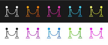 İp bariyeri simgesini siyah beyaz arkaplanda izole et. VIP etkinliği, lüks kutlama. Ünlüler partisi girişi. Vektör İllüstrasyonu