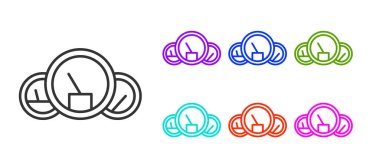 Beyaz arkaplanda siyah çizgi hız göstergesi simgesi izole edildi. Simgeleri renklendirin. Vektör İllüstrasyonu