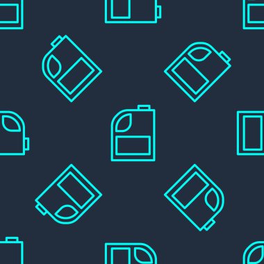 Motor makine yağı ikonu için yeşil hat kutusu mavi arka planda izole edilmiş pürüzsüz desen. Benzin bidonu. Yağ değiştirme ve onarım servisi. Motor yağı işareti. Vektör İllüstrasyonu