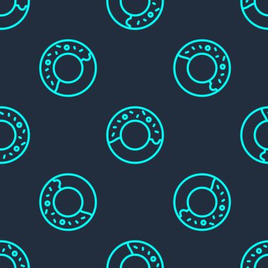 Yeşil çizgili donut, tatlı simgeli, mavi arka planda izole edilmiş, pürüzsüz desen. Vektör İllüstrasyonu