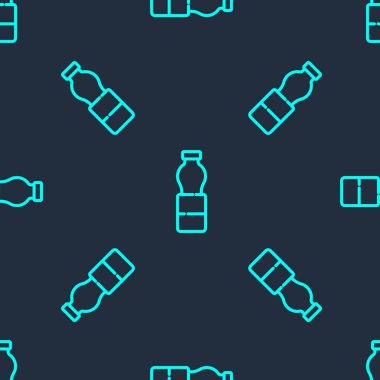 Yeşil çizgili bir şişe su ikonu mavi arka planda izole edilmiş pürüzsüz desen. Soda su içme tabelası. Vektör İllüstrasyonu