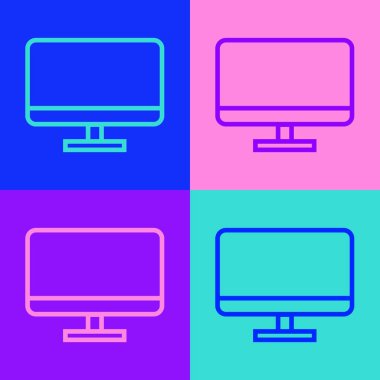 Pop Sanat Çizgisi Bilgisayar ekran simgesi renk arkaplanında izole edildi. Elektronik cihaz. Ön manzara. Vektör İllüstrasyonu
