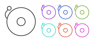 Siyah çizgi alarm zili simgesi beyaz arkaplanda izole edildi. Alarm sembolü, servis zili, el zili işareti, uyarı sembolü. Simgeleri renklendirin. Vektör İllüstrasyonu