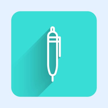 Beyaz çizgi kalem simgesi uzun gölgeli. Yeşil kare düğmesi. Vektör İllüstrasyonu