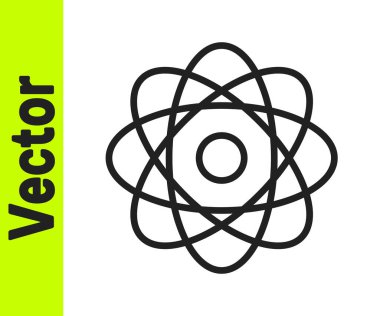 Siyah çizgi Atom simgesi beyaz arkaplanda izole edildi. Bilimin, eğitimin, nükleer fiziğin, bilimsel araştırmaların sembolü. Vektör İllüstrasyonu