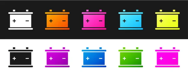 Stel Auto Batterijpictogram Geïsoleerd Zwart Wit Achtergrond Accu Van Batterij — Stockvector