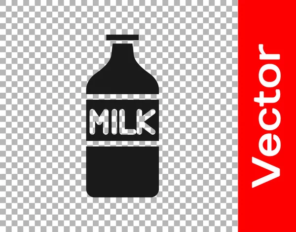 Schwarze Glasflasche Mit Milchsymbol Isoliert Auf Transparentem Hintergrund Vektorillustration — Stockvektor