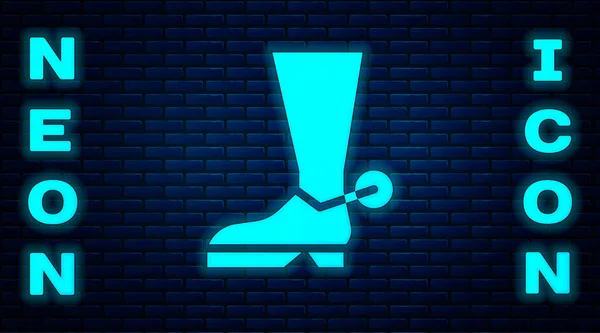 Glödande Neon Cowboy Boot Ikon Isolerad Tegelvägg Bakgrund Vektor Illustration — Stock vektor