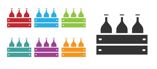 Black Bottles Wine Wooden Box Icon Isolated White Background Wine — Stock Vector