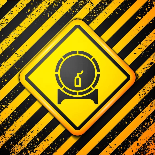 Black Wooden Barrel Rack Stopcock Icon Isolated Yellow Background Warning — Stock Vector