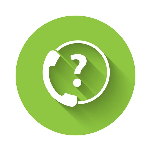 白色电话24小时支持图标隔离与长影 全天客户支持呼叫中心 全职电话服务 绿色圆环按钮 病媒图解 — 图库矢量图片