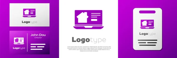 Logotype Immobilier Ligne Maison Sur Icône Ordinateur Portable Isolé Sur — Image vectorielle