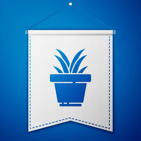 Kék Virág Pot Ikon Elszigetelt Kék Háttér Növény Egy Edényben — Stock Vector