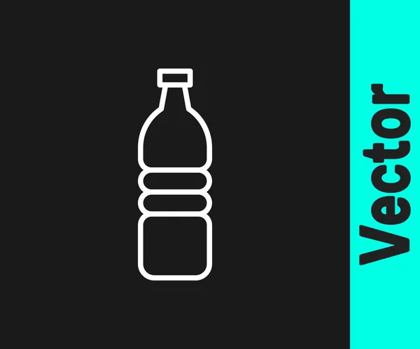 White Line Bottle Water Icon Isolated Black Background Soda Aqua — Stock Vector