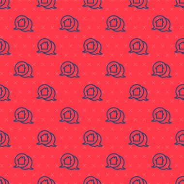 Mavi çizgi emlak mesaj evi konuşma baloncuğu ikonu kırmızı arka planda izole edilmiş kusursuz desen. Vektör İllüstrasyonu