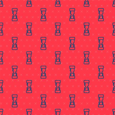 Mavi çizgi. Kırmızı zemin üzerinde kum ikonu akan kum saati izole edilmiş. Kum saati işareti. İş ve zaman yönetimi kavramı. Vektör İllüstrasyonu