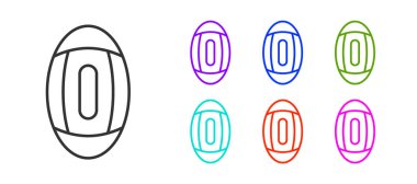 Siyah çizgi Amerikan futbolu ikonu beyaz arka planda izole edildi. Ragbi topu ikonu. Takım spor sembolü. Simgeleri renklendirin. Vektör İllüstrasyonu