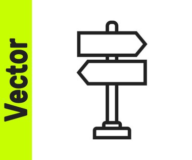 Siyah çizgi trafik levhası. Beyaz arkaplanda sinyal simgesi izole edildi. İşaretçi sembolü. İzole sokak bilgi levhası. Yön tabelası. Vektör İllüstrasyonu