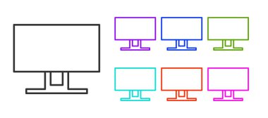 Siyah çizgi Akıllı TV simgesi beyaz arkaplanda izole edildi. Televizyon tabelası. Simgeleri renklendirin. Vektör İllüstrasyonu