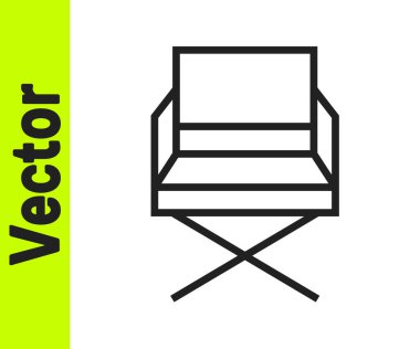 Siyah çizgi yönetmeni film koltuğu ikonu beyaz arkaplanda izole edildi. Film endüstrisi. Vektör İllüstrasyonu