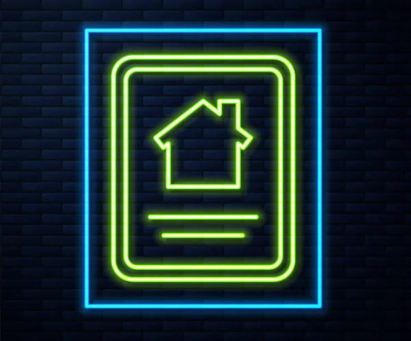 Glowing Neon Line Online Real Estate House Tablet Icon Isolated — Stock Vector
