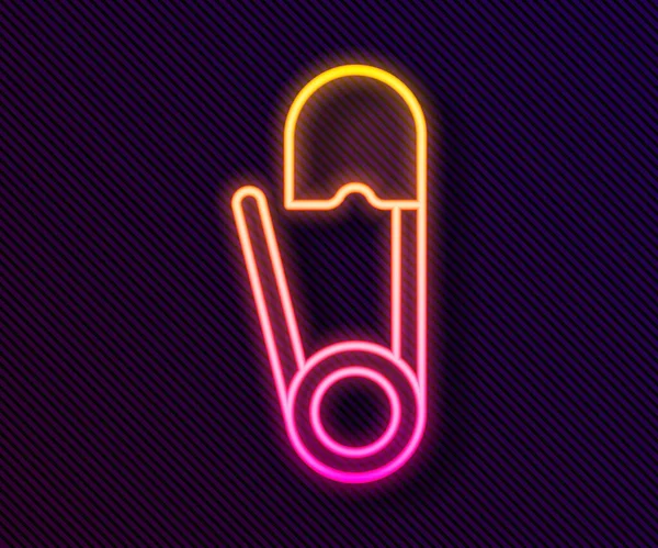 글로잉 클래식 Glowing Neon Line Classic 은검은 배경에 안전핀 아이콘을 — 스톡 벡터