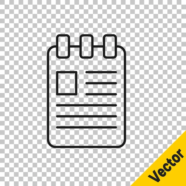 Black Line Notebook Icon Isolated Transparent Background Spiral Notepad Icon — Stock Vector