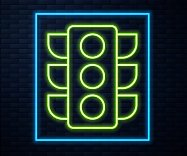 Glowing Neon Line Traffic Light Icon Isolated Brick Wall Background — ストックベクタ