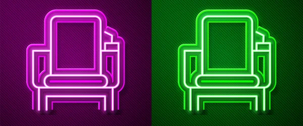 Parlayan Neon Hattı Sinema Koltuğu Simgesi Mor Yeşil Arkaplanda Izole — Stok Vektör