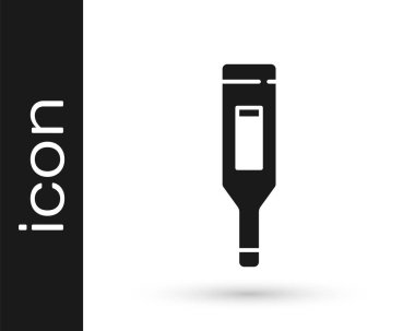 Tıbbi muayene ikonu için gri tıbbi termometre beyaz arka planda izole edildi. Vektör İllüstrasyonu