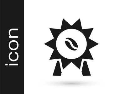 Beyaz arka planda izole edilmiş kahve ikonu için gri madalya. Kaliteli kahve rozeti. Vektör İllüstrasyonu