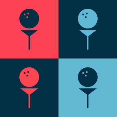 Tee ikonundaki Pop Art Golf topu renk arkaplanında izole edilmiş. Vektör İllüstrasyonu