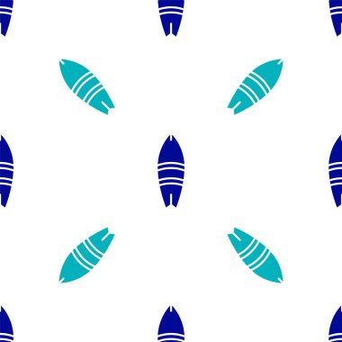 Mavi sörf tahtası simgesi beyaz arkaplanda izole edilmiş kusursuz desen. Sörf tahtası. Olağanüstü bir spor. Spor malzemeleri. Vektör İllüstrasyonu