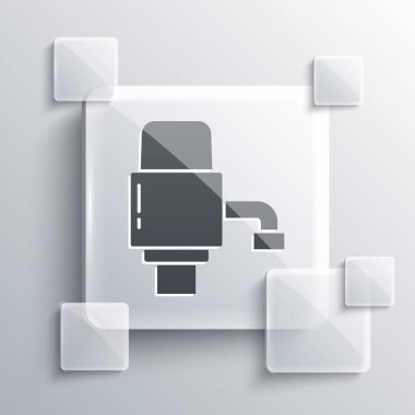 Gri arkaplanda izole edilmiş su ikonu için gri mekanik pompa. Kare cam paneller. Vektör İllüstrasyonu