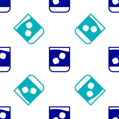 Mavi bardak viski ve buz kalıbı beyaz arka planda izole edilmiş. Vektör İllüstrasyonu